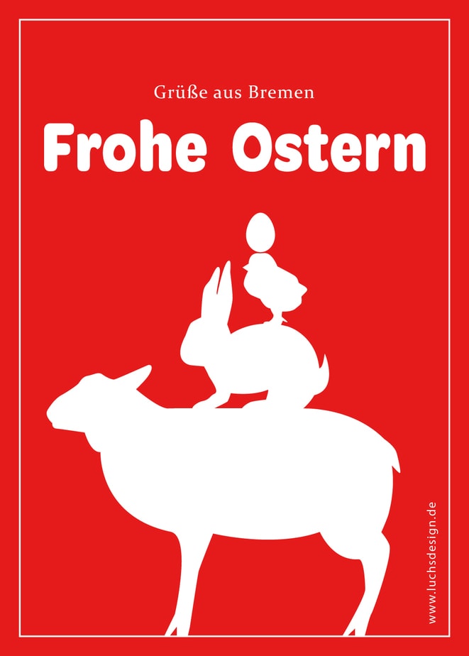 Bremer Stadtmusikanten, Frohe Ostern Postkarte Yana Chepurnaya Luchs Design Bremen